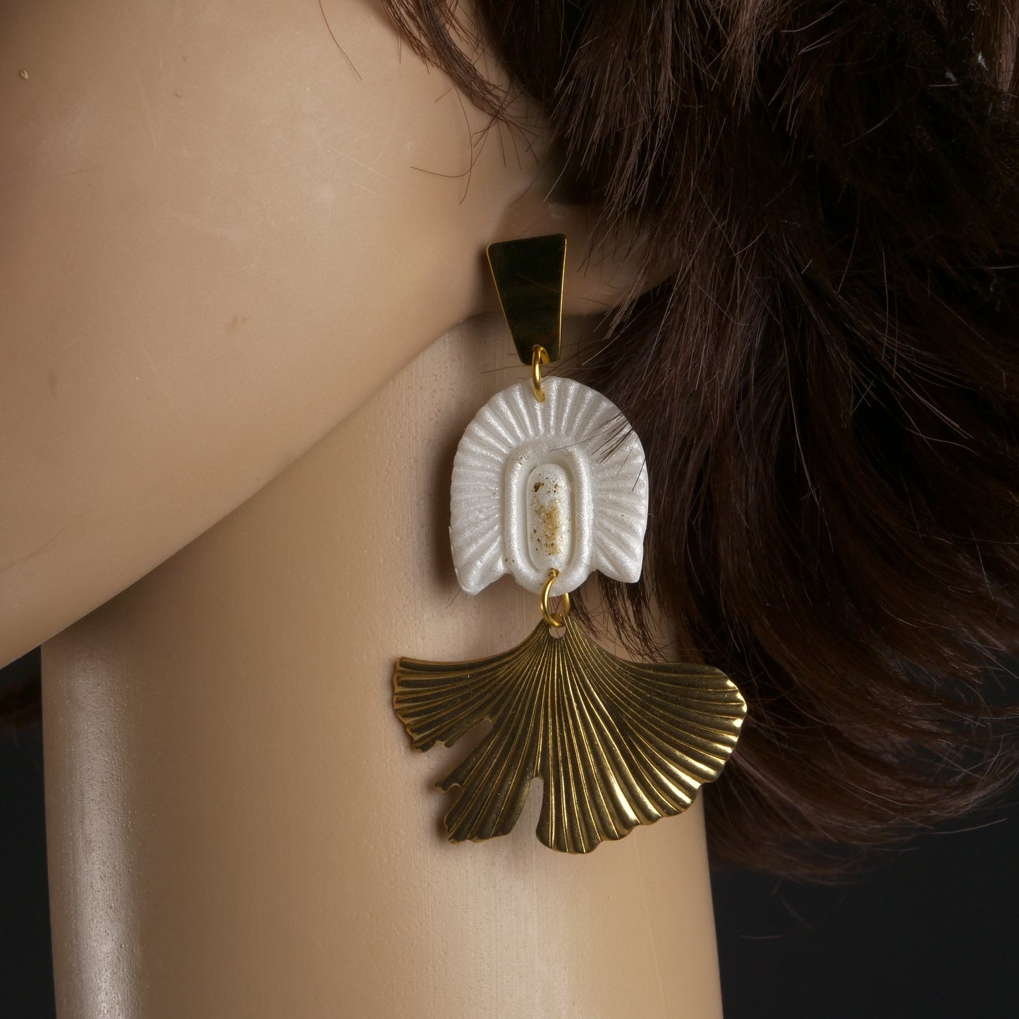 Boucles d'oreilles Art déco en forme d'éventail de ginkgo