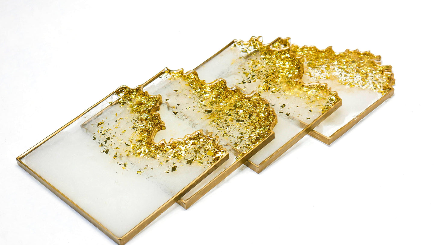White & Gold Leaf Resin Coaster