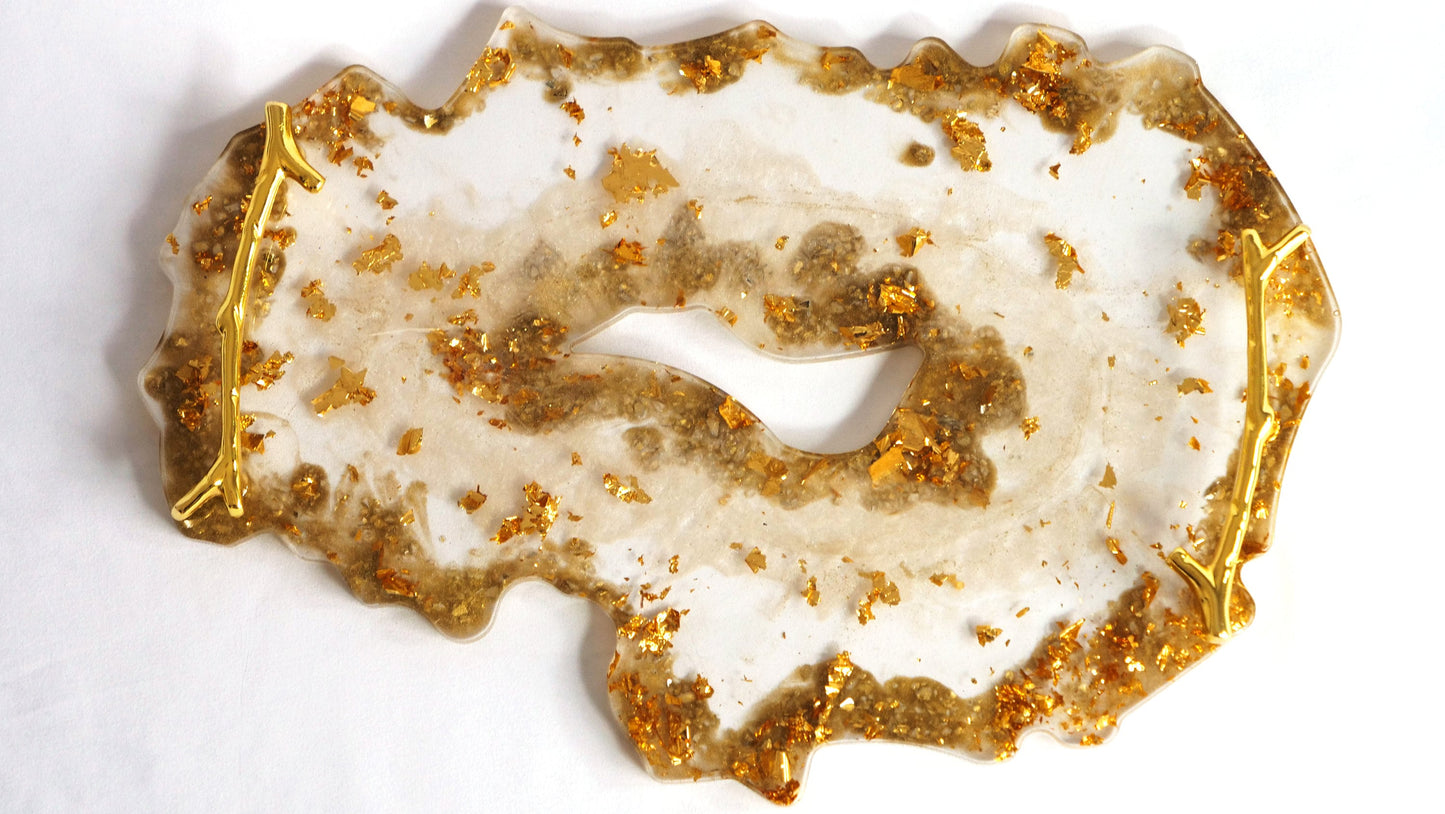 Transparent Geode Resin Serving Tray with Gold Leaf