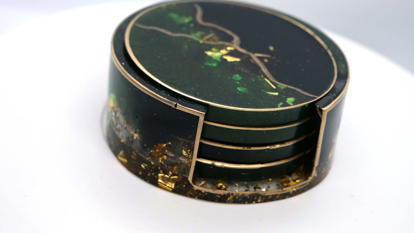 Black & Green Agate Resin Coaster Set (4)