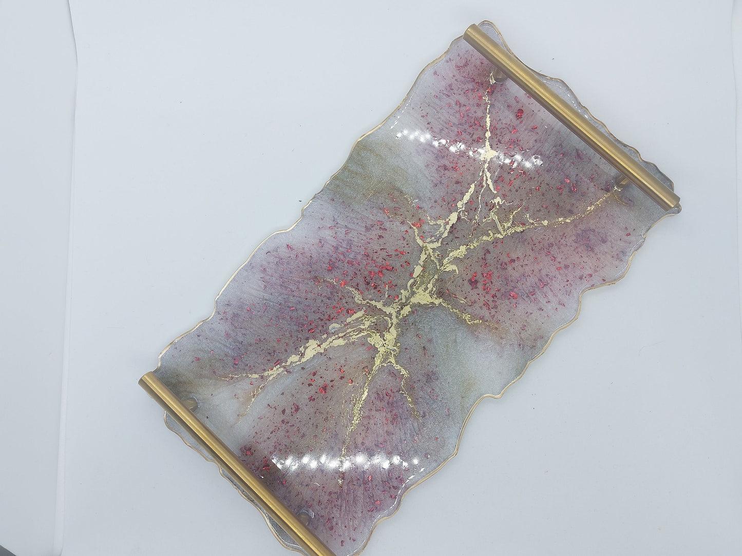 Irregular Marble Resin Tray with Gilded Handles
