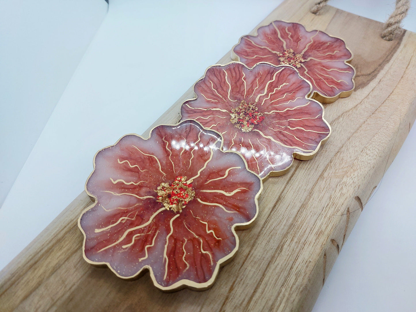 Gilded Floral Resin Coaster Set