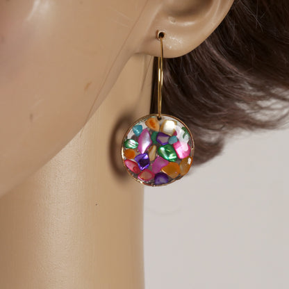 Boucles d'oreilles créoles en résine mosaïque