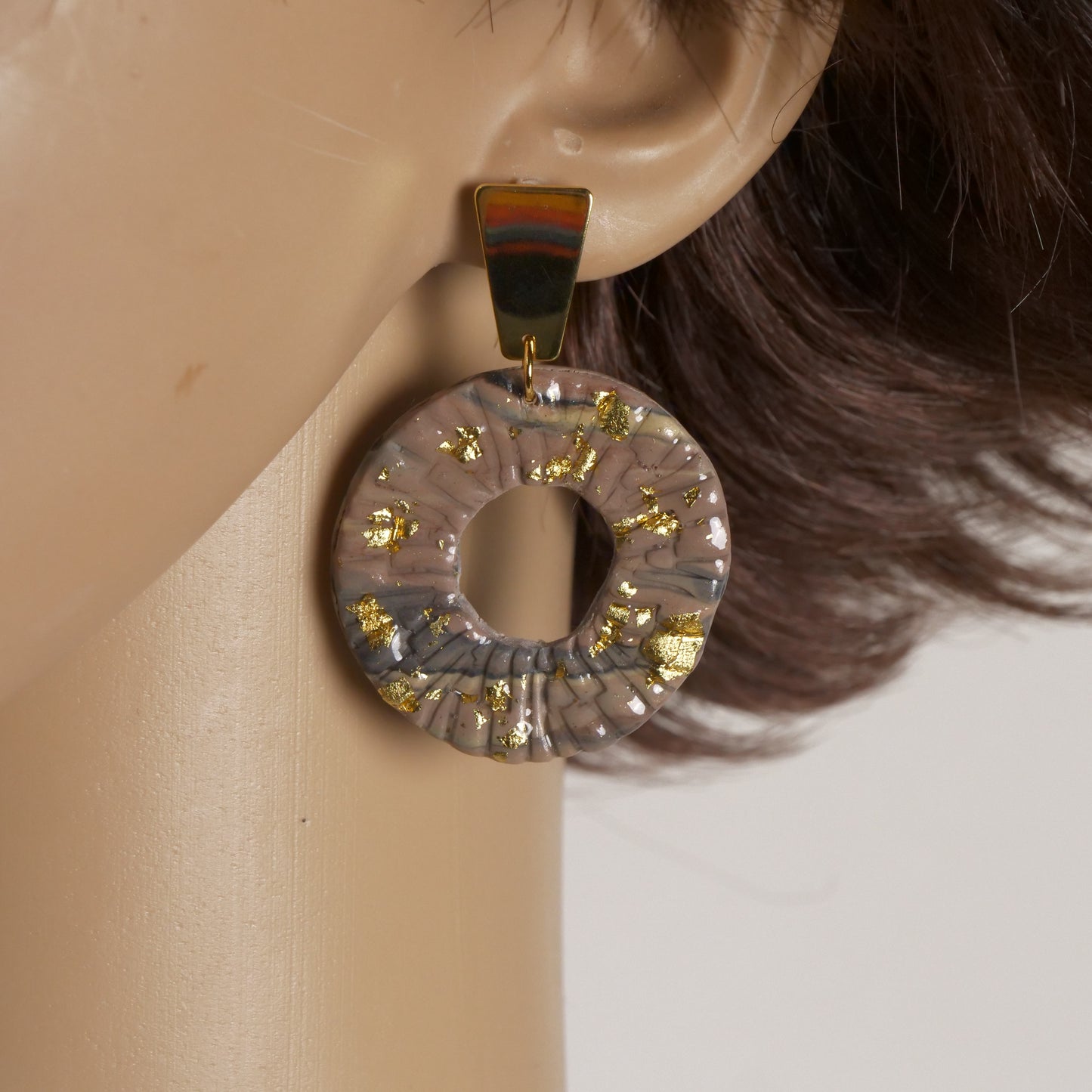 Boucles d'oreilles circulaire - Taupe marbré 