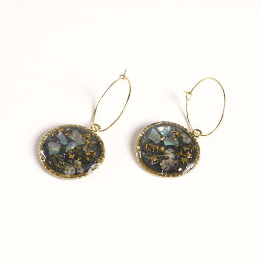 Abalone & Gold Cosmos Resin Hoops