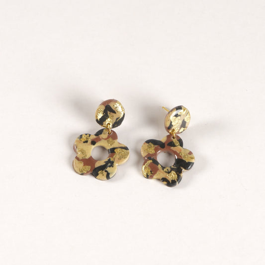 Retro Flower Power Drop Earrings | Gold Marbled