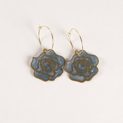 Azure Rose Filigree Hoop Earrings