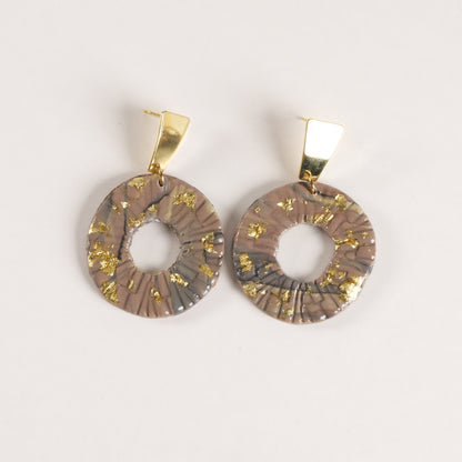 Boucles d'oreilles circulaire - Taupe marbré 