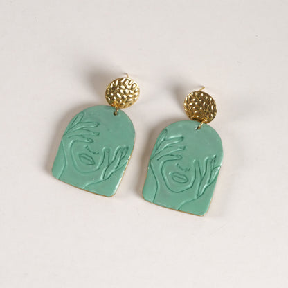 Sculpted Sage Green Muse Drop Earrings