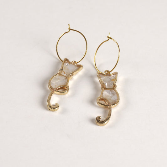 Resin Cat Charm Hoop Earrings