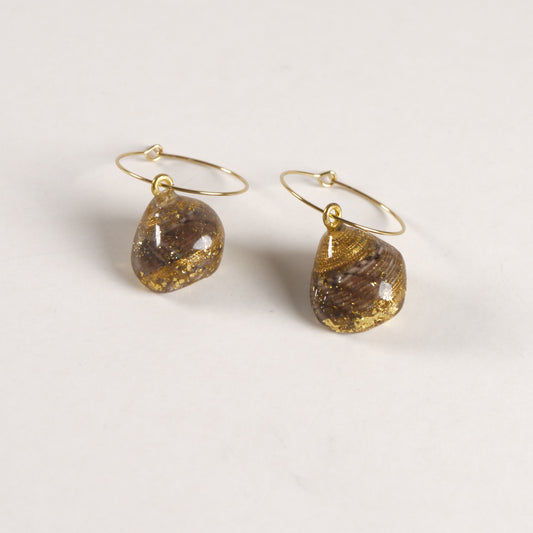 Amber Seashell Resin Hoop Earrings