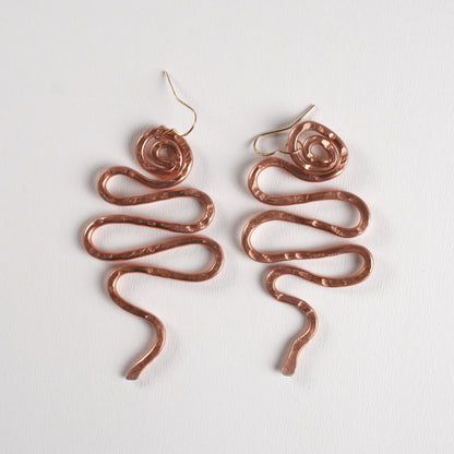 Copper Wire Serpent Dangle Earrings