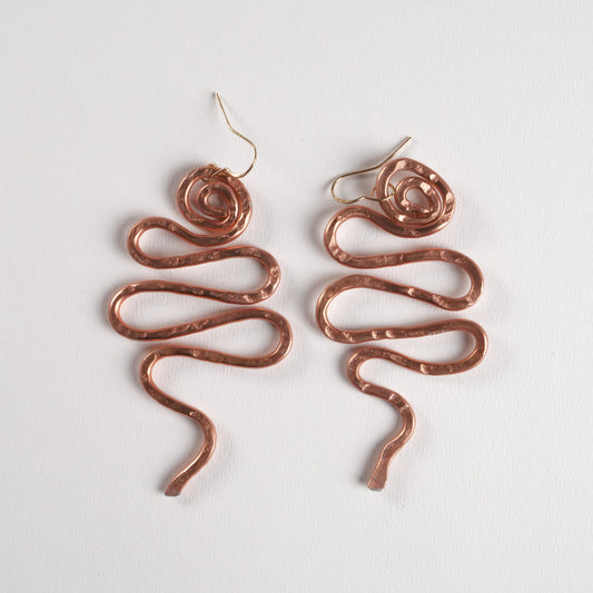 Copper Wire Serpent Dangle Earrings