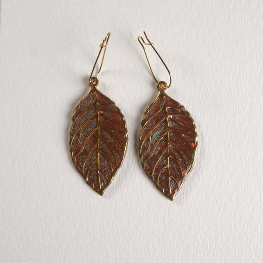 Metallic Botanical Leaf Dangle Earrings