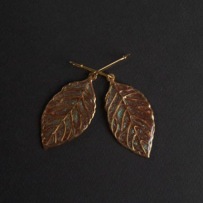 Metallic Botanical Leaf Dangle Earrings