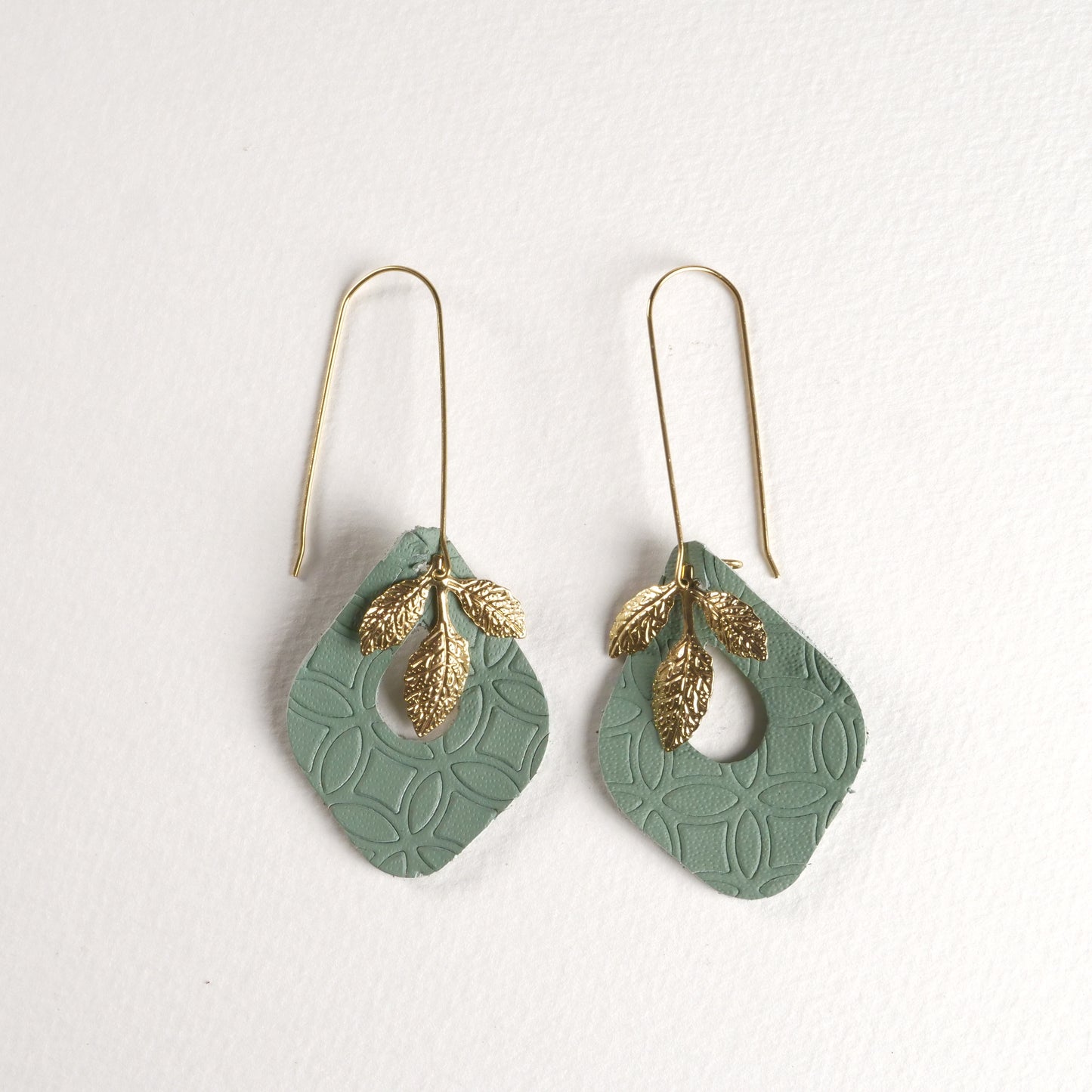 Sage Leather Leaf Dangle Earrings