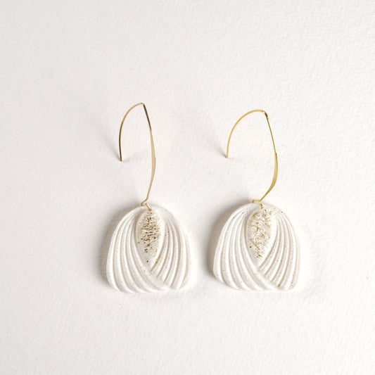 Sculpted White Fan Dangle Earrings