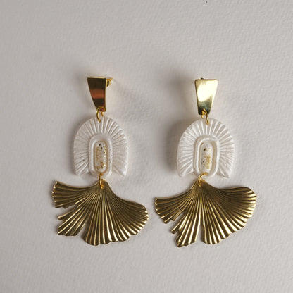 Boucles d'oreilles Art déco en forme d'éventail de ginkgo