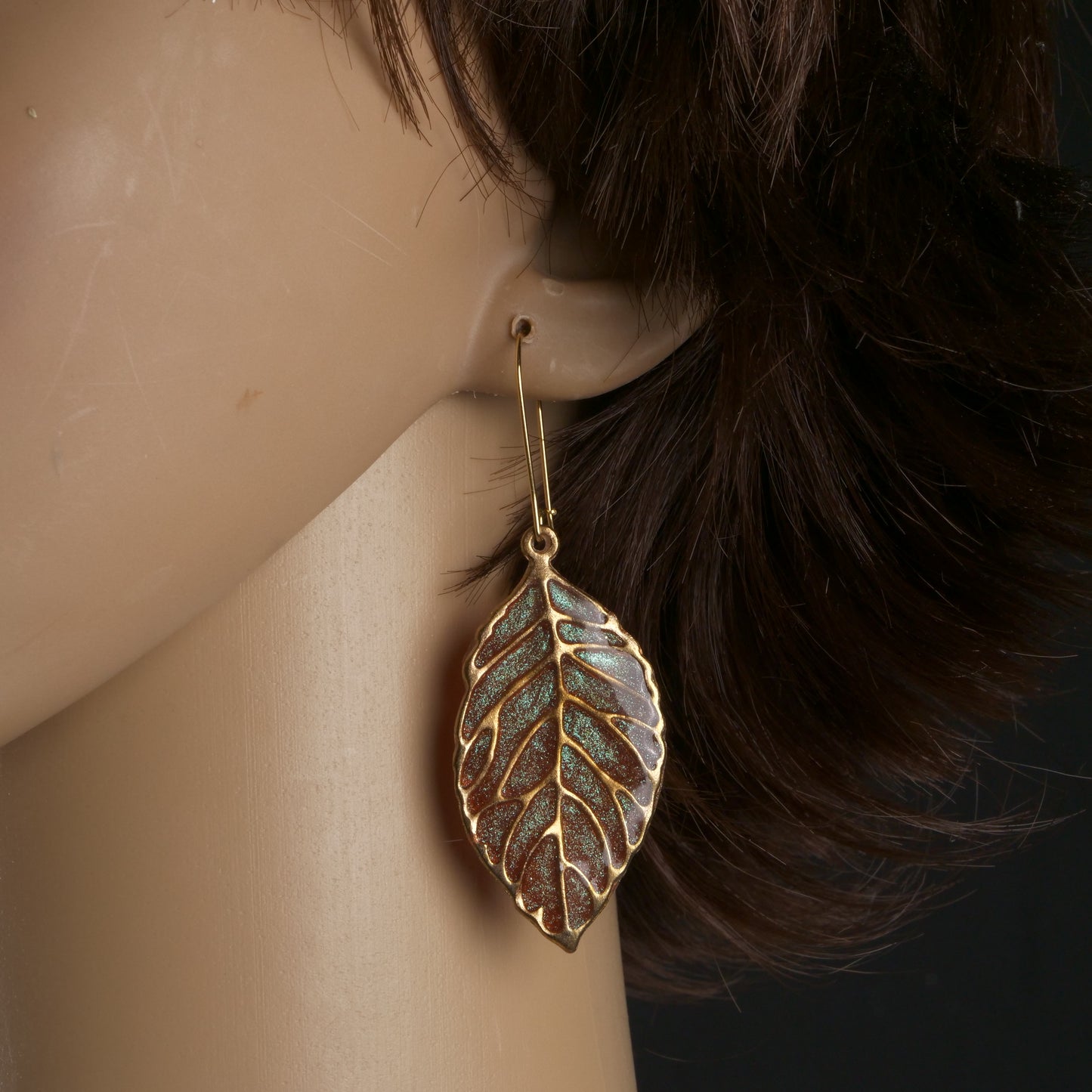 Metallic Botanical Leaf Dangle Earrings