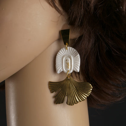 Boucles d'oreilles Art déco en forme d'éventail de ginkgo