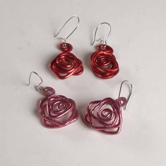 Wire-Wrapped Rose Flower Drop Earrings N°1