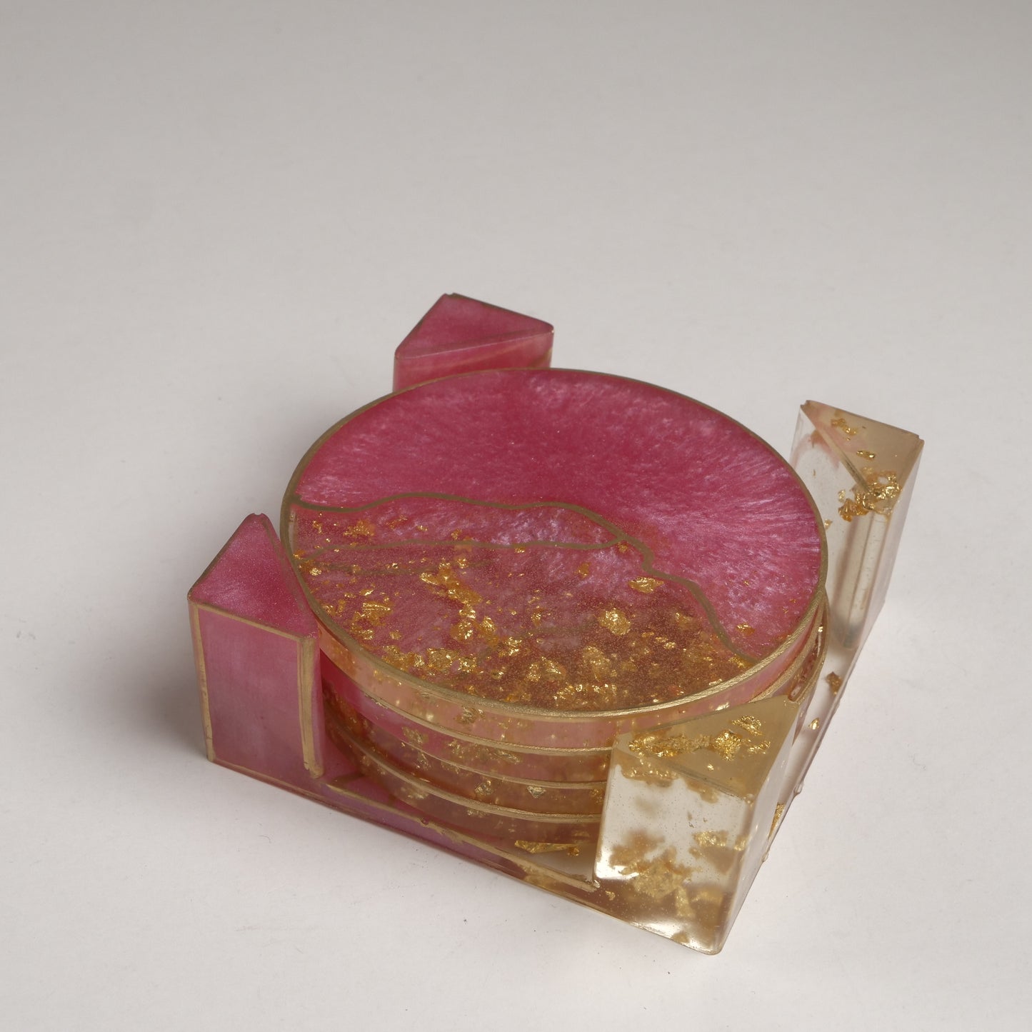 Pink & Gold Sparkle Resin Coaster Set (4)