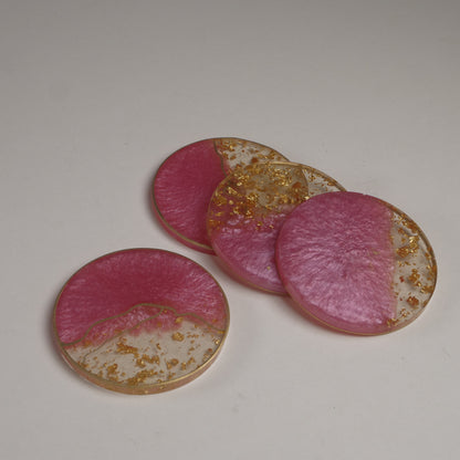 Pink & Gold Sparkle Resin Coaster Set (4)