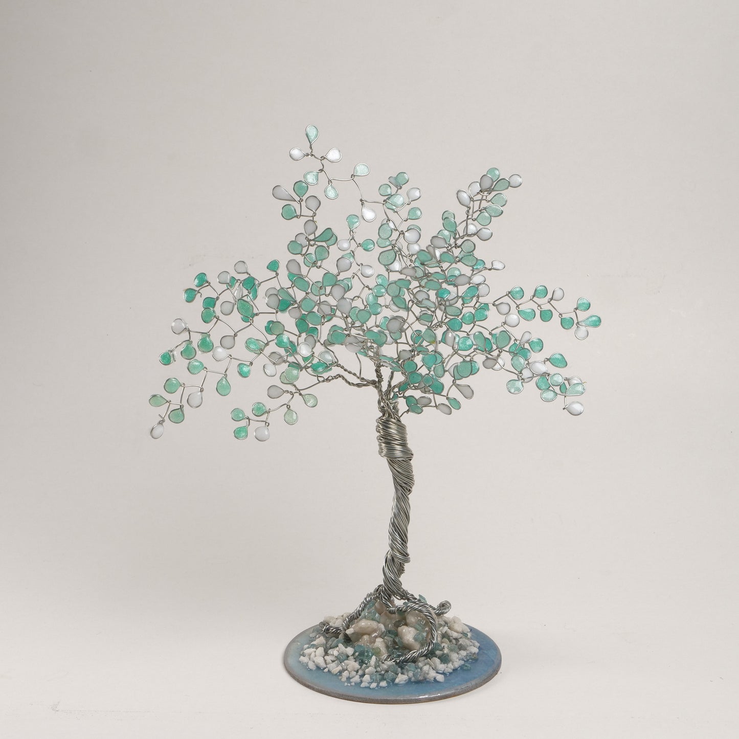 Arbre de rivage en verre aqua et fil d'argent