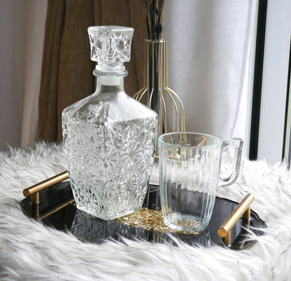 Plateau de service en résine noire avec poignées en feuille d'or