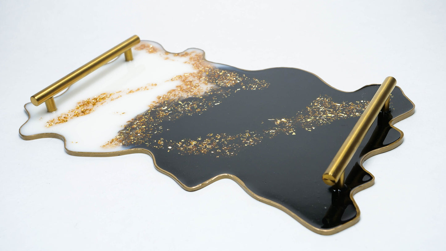 White & Black Marble Resin Serving Tray