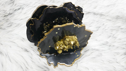 Support de dessous de verre en résine noire avec accents en cristal doré