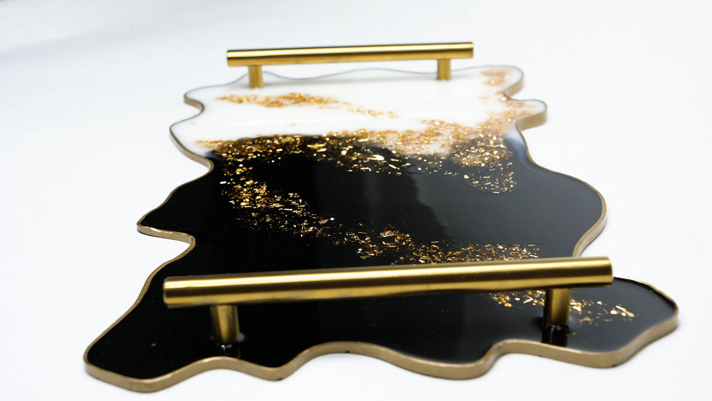 White & Black Marble Resin Serving Tray
