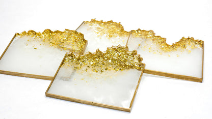 White & Gold Leaf Resin Coaster