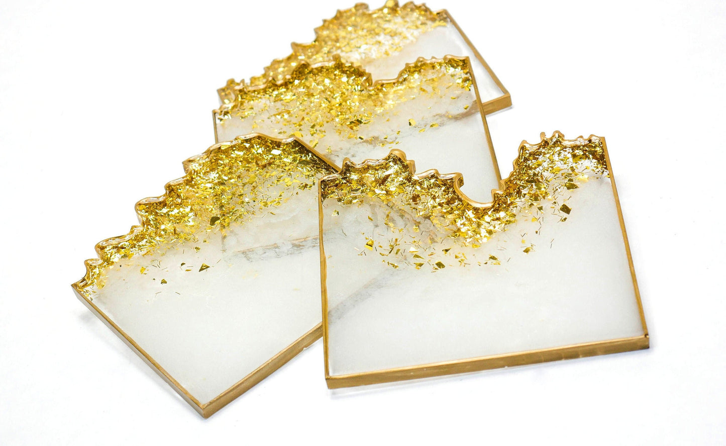White & Gold Leaf Resin Coaster