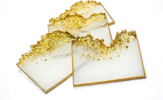 White & Gold Leaf Resin Coaster