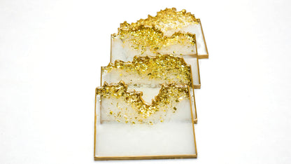 White & Gold Leaf Resin Coaster