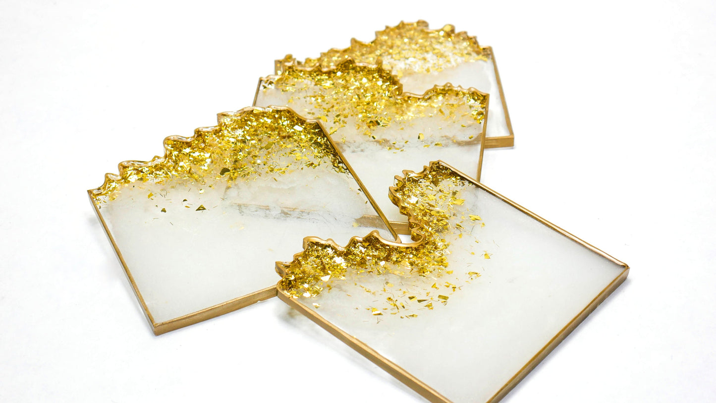White & Gold Leaf Resin Coaster