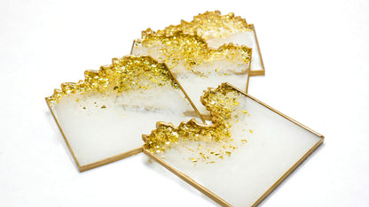 White & Gold Leaf Resin Coaster