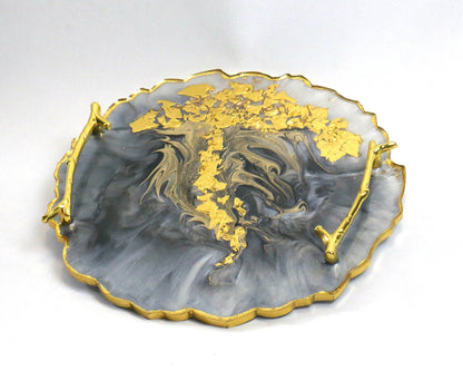 Marble Resin Serving Tray with Tree Motif