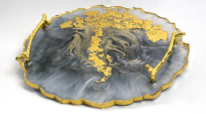 Marble Resin Serving Tray with Tree Motif
