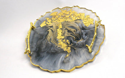 Marble Resin Serving Tray with Tree Motif