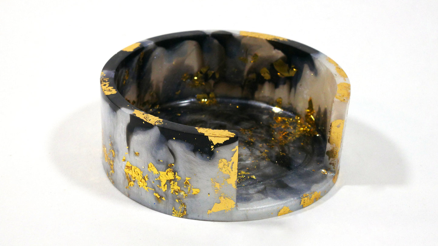 Lot de 4 sous-verres en résine et marbre gris avec feuille d'or