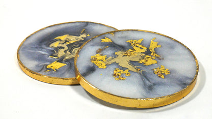 Lot de 4 sous-verres en résine et marbre gris avec feuille d'or