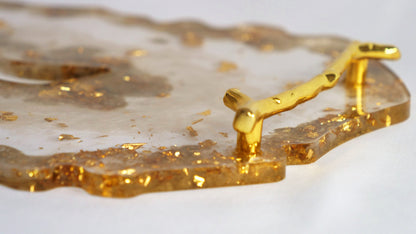 Transparent Geode Resin Serving Tray with Gold Leaf