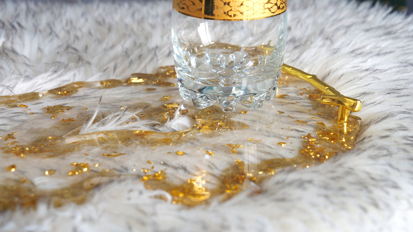 Transparent Geode Resin Serving Tray with Gold Leaf