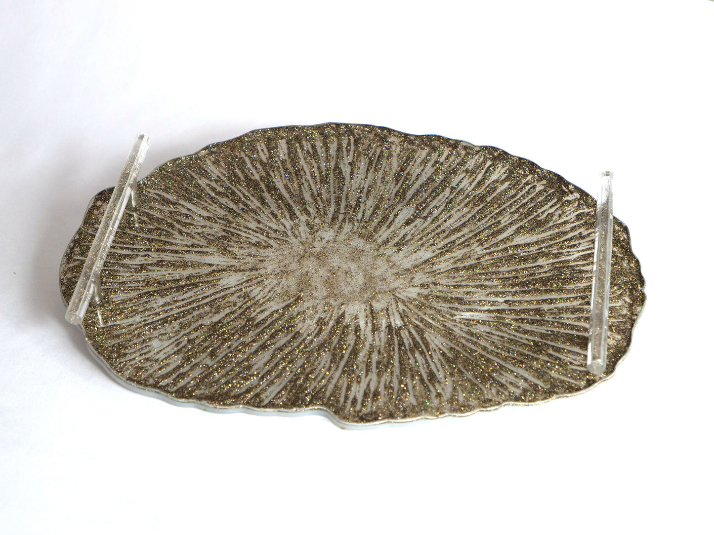 Silver Glitter Resin Serving Tray with Handles