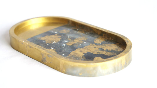 Marble Resin Trinket Bowl with Gilded Accents