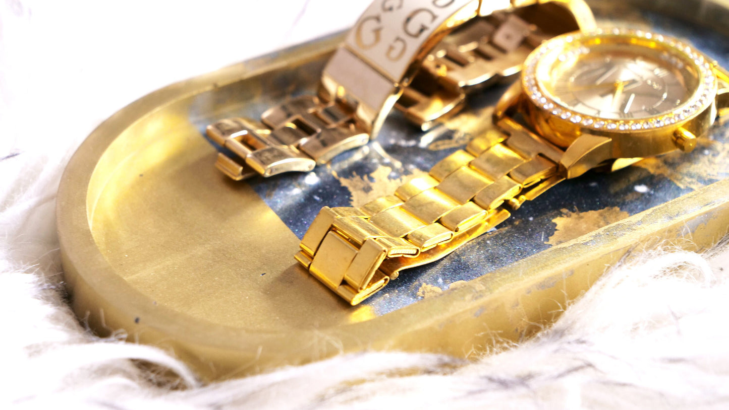 Marble Resin Trinket Bowl with Gilded Accents