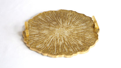 Golden Glitter Resin Serving Tray with Handles