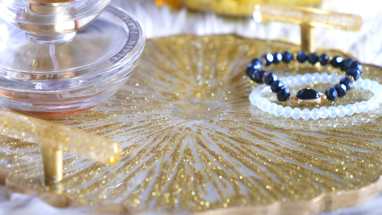 Golden Glitter Resin Serving Tray with Handles